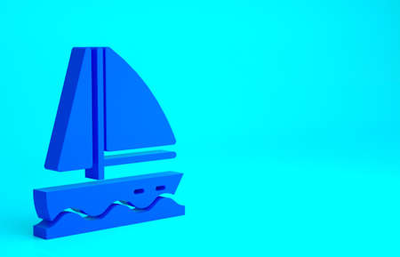 Blue Yacht sailboat or sailing ship icon isolated on blue background. Sail boat marine cruise travel. Minimalism concept. 3d illustration 3D renderの写真素材