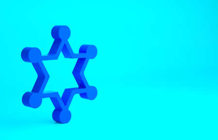 Blue Hexagram sheriff icon isolated on blue background. Police badge icon. Minimalism concept. 3d illustration 3D renderの写真素材