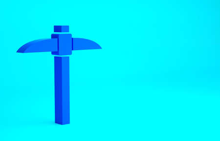 Blue Pickaxe icon isolated on blue background. Blockchain technology, cryptocurrency mining, bitcoin, digital money market, cryptocoin wallet. Minimalism concept. 3d illustration 3D renderの写真素材
