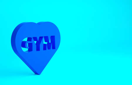 Blue Fitness gym heart icon isolated on blue background. I love fitness. Minimalism concept. 3d illustration 3D renderの写真素材