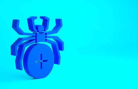 Blue Spider icon isolated on blue background. Happy Halloween party. Minimalism concept. 3d...