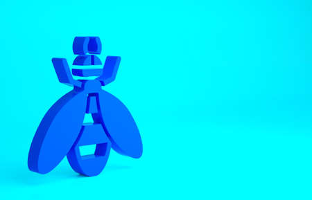 Blue Bee icon isolated on blue background. Sweet natural food. Honeybee or apis with wings symbol. Flying insect. Minimalism concept. 3d illustration 3D renderの写真素材