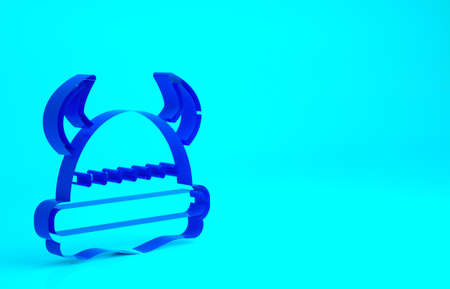 Blue Viking in horned helmet icon isolated on blue background. Minimalism concept. 3d illustration 3D renderの写真素材