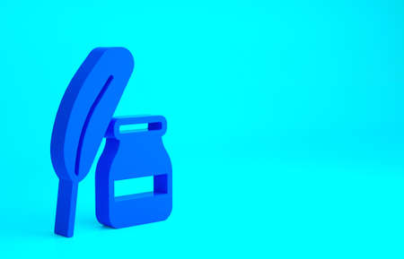 Blue Feather and inkwell icon isolated on blue background. Minimalism concept. 3d illustration 3D renderの写真素材