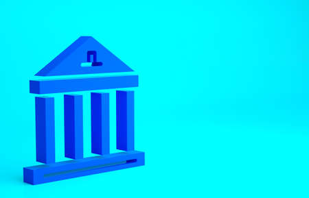 Blue Museum building icon isolated on blue background. Minimalism concept. 3d illustration 3D renderの写真素材