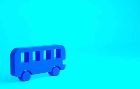 Blue Bus toy icon isolated on blue background. Minimalism concept. 3d illustration 3D renderの写真素材