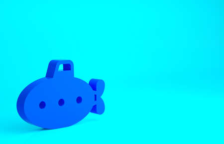 Blue Submarine toy icon isolated on blue background. Minimalism concept. 3d illustration 3D renderの写真素材