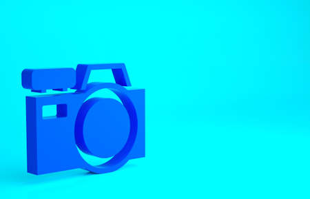 Blue Photo camera icon isolated on blue background. Foto camera icon. Minimalism concept. 3d illustration 3D renderの写真素材