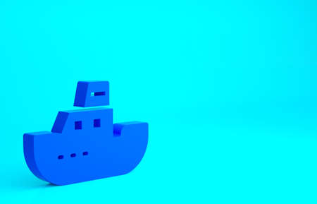 Blue Toy boat icon isolated on blue background. Minimalism concept. 3d illustration 3D renderの写真素材