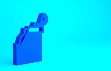 Blue Broken ancient column icon isolated on blue background. Minimalism concept. 3d illustration 3D renderの写真素材