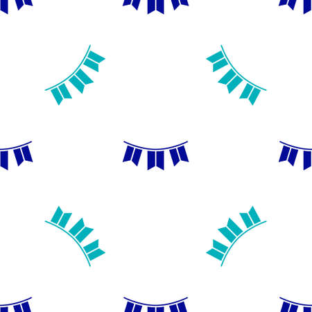 Blue Carnival garland with flags icon isolated seamless pattern on white background. Party pennants for birthday celebration, festival decoration. Vectorのイラスト素材