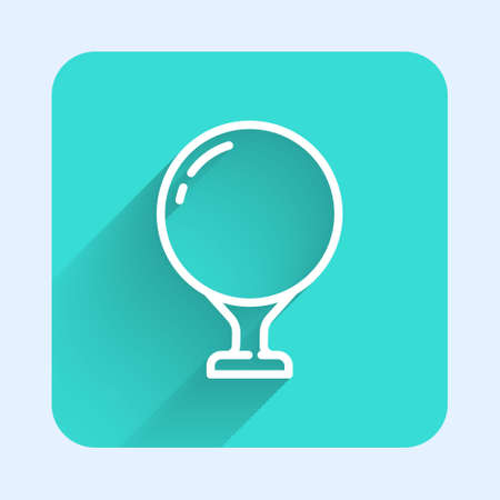 White line Golf ball on tee icon isolated with long shadow. Green square button. Vector Illustrationのイラスト素材