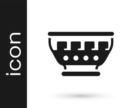 Black Greek ancient bowl icon isolated on white background. Antique amphora with patterns collection. Ancient Greece bowl. Vectorのイラスト素材