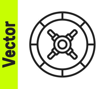 Black line Safe icon isolated on white background. The door safe a bank vault with a combination lock. Reliable Data Protection. Vector Illustrationのイラスト素材