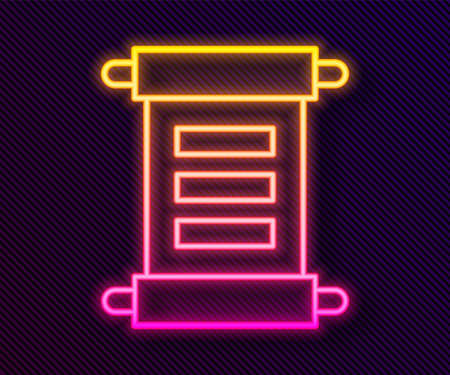 Glowing neon line Decree, paper, parchment, scroll icon icon isolated on black background. Vectorのイラスト素材