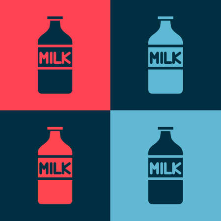 Pop art Closed glass bottle with milk icon isolated on color background. Vector Illustrationのイラスト素材