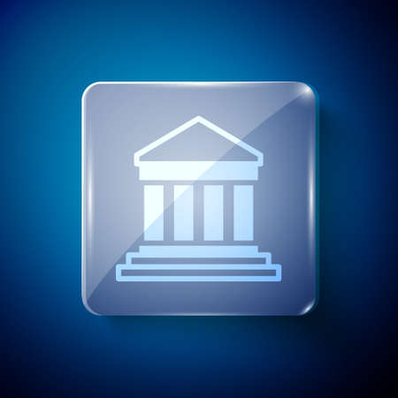 White Parthenon from Athens, Acropolis, Greece icon isolated on blue background. Greek ancient national landmark. Square glass panels. Vectorのイラスト素材
