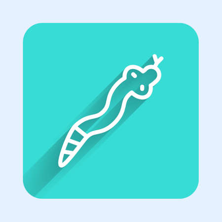 White line Snake icon isolated with long shadow. Green square button. Vectorのイラスト素材