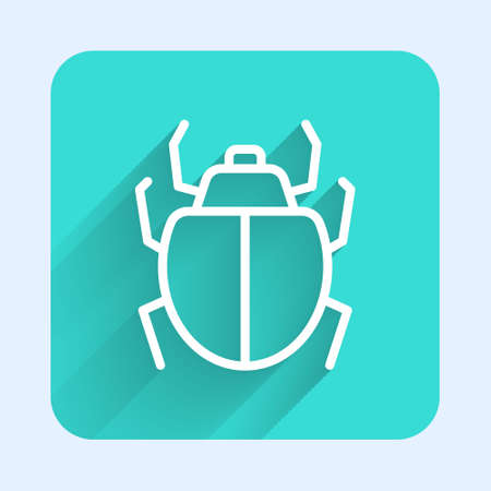 White line Mite icon isolated with long shadow. Green square button. Vector