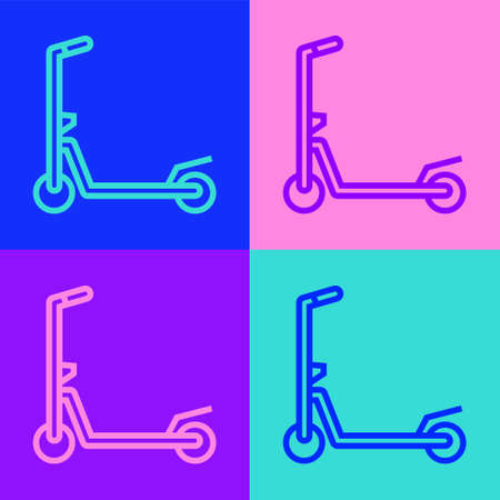 Pop art line Roller scooter for children icon isolated on color background. Kick scooter or balance bike. Vectorのイラスト素材