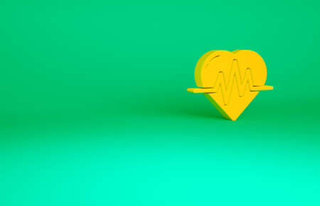 Orange Heart rate icon isolated on green background. Heartbeat sign. Heart pulse icon. Cardiogram icon. Minimalism concept. 3d illustration 3D renderの写真素材