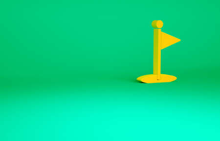 Orange Golf flag icon isolated on green background. Golf equipment or accessory. Minimalism concept. 3d illustration 3D renderの写真素材