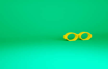Orange Glasses for swimming icon isolated on green background. Goggles sign. Diving underwater...