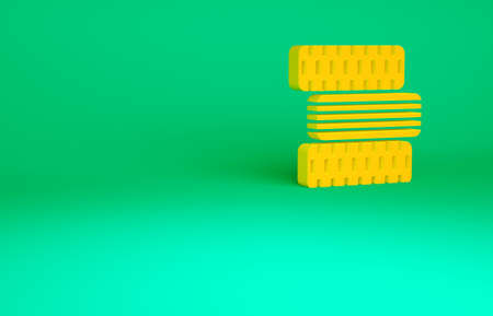 Orange Car tire wheel icon isolated on green background. Minimalism concept. 3d illustration 3D renderの写真素材