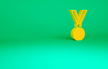 Orange Medal icon isolated on green background. Winner achievement sign. Award medal. Minimalism concept. 3d illustration 3D renderの写真素材