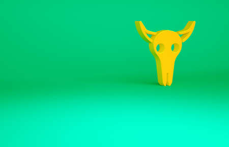 Orange Buffalo skull icon isolated on green background. Minimalism concept. 3d illustration 3D renderの写真素材