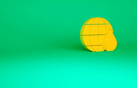 Orange Earth planet in water drop icon isolated on green background. World globe. Saving water and...