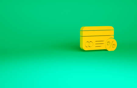 Orange Discount card with percent icon isolated on green background. Loyalty points card. Minimalism concept. 3d illustration 3D renderの写真素材