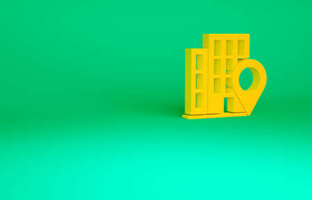 Orange Map pointer with house icon isolated on green background. Home location marker symbol....