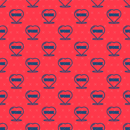 Blue line Heart with text work icon isolated seamless pattern on red background. Vector Illustrationのイラスト素材