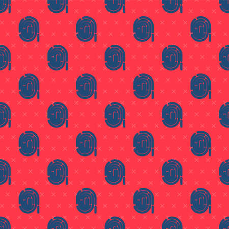 Blue line Fingerprint icon isolated seamless pattern on red background. ID app icon. Identification sign. Touch id. Vectorのイラスト素材