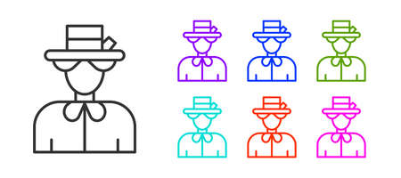 Black line Silhouette of Queen Elizabeth icon isolated on white background. Set icons colorful. Vectorのイラスト素材