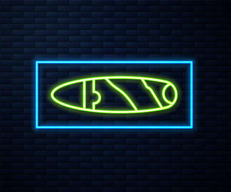 Glowing neon line Cigar icon isolated on brick wall background. Vectorのイラスト素材