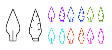 Black line Stone age arrow head icon isolated on white background. Medieval weapon. Set icons colorful. Vectorのイラスト素材