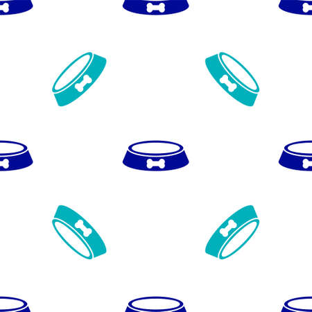 Blue Pet food bowl for cat or dog icon isolated seamless pattern on white background. Dog bone sign. Vectorのイラスト素材