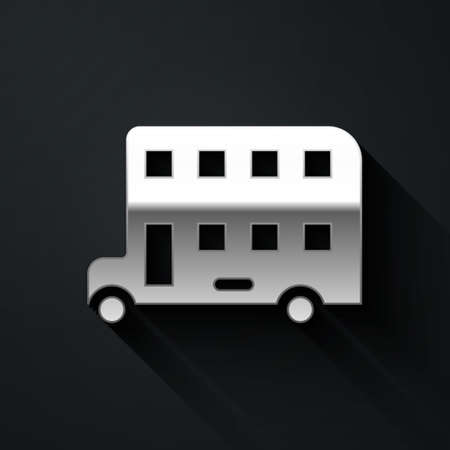 Silver Double decker bus icon isolated on black background. London classic passenger bus. Public transportation symbol. Long shadow style. Vectorのイラスト素材