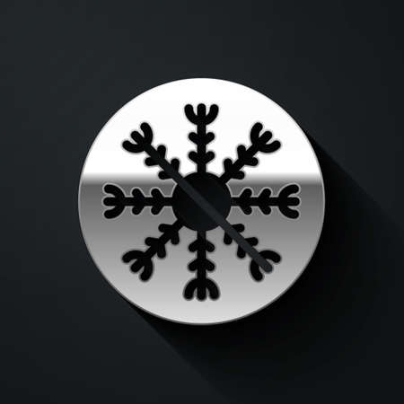 Silver Snowflake icon isolated on black background. Long shadow style. Vectorのイラスト素材