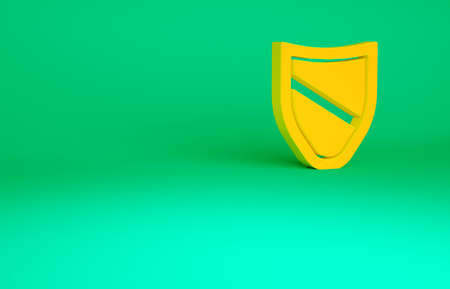 Orange Shield icon isolated on green background. Guard sign. Security, safety, protection, privacy concept. Minimalism concept. 3d illustration 3D renderの写真素材