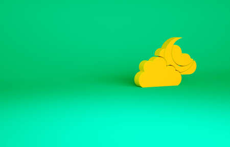 Orange Cloud with moon icon isolated on green background. Cloudy night sign. Sleep dreams symbol....