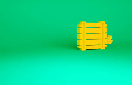 Orange Wooden barrel icon isolated on green background. Alcohol barrel, drink container, wooden keg for beer, whiskey, wine. Minimalism concept. 3d illustration 3D renderの写真素材
