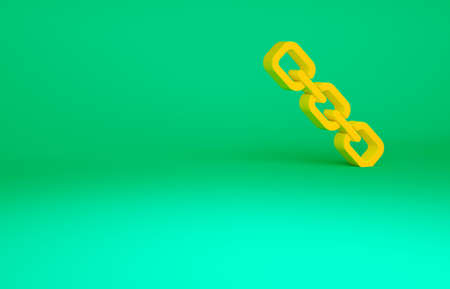 Orange Chain link icon isolated on green background. Link single. Hyperlink chain symbol. Minimalism concept. 3d illustration 3D renderの写真素材