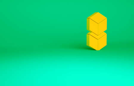 Orange Blockchain technology icon isolated on green background. Cryptocurrency data. Abstract geometric block chain network technology business. Minimalism concept. 3d illustration 3D renderの写真素材