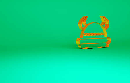 Orange Viking in horned helmet icon isolated on green background. Minimalism concept. 3d illustration 3D renderの写真素材
