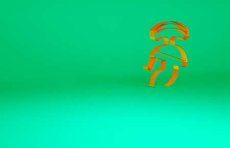 Orange Roman army helmet icon isolated on green background. Minimalism concept. 3d illustration 3D renderの写真素材