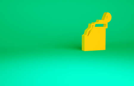 Orange Broken ancient column icon isolated on green background. Minimalism concept. 3d illustration 3D renderの写真素材