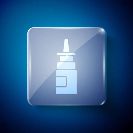 White Bottle nasal spray icon isolated on blue background. Square glass panels. Vector Illustrationのイラスト素材